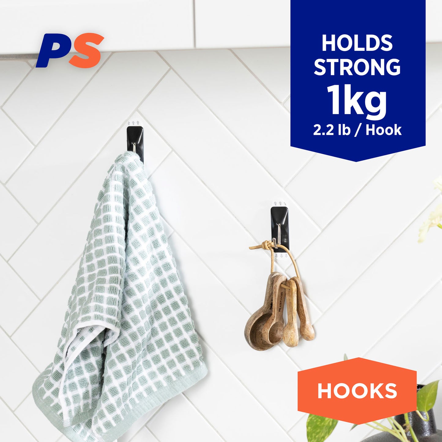 Medium Black Kitchen Hooks - 4 Pack
