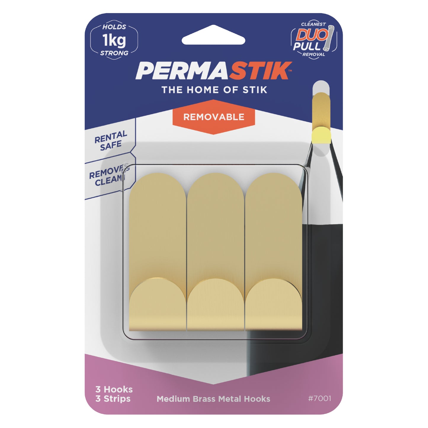 Medium Brass Metal Hooks - 3 Pack