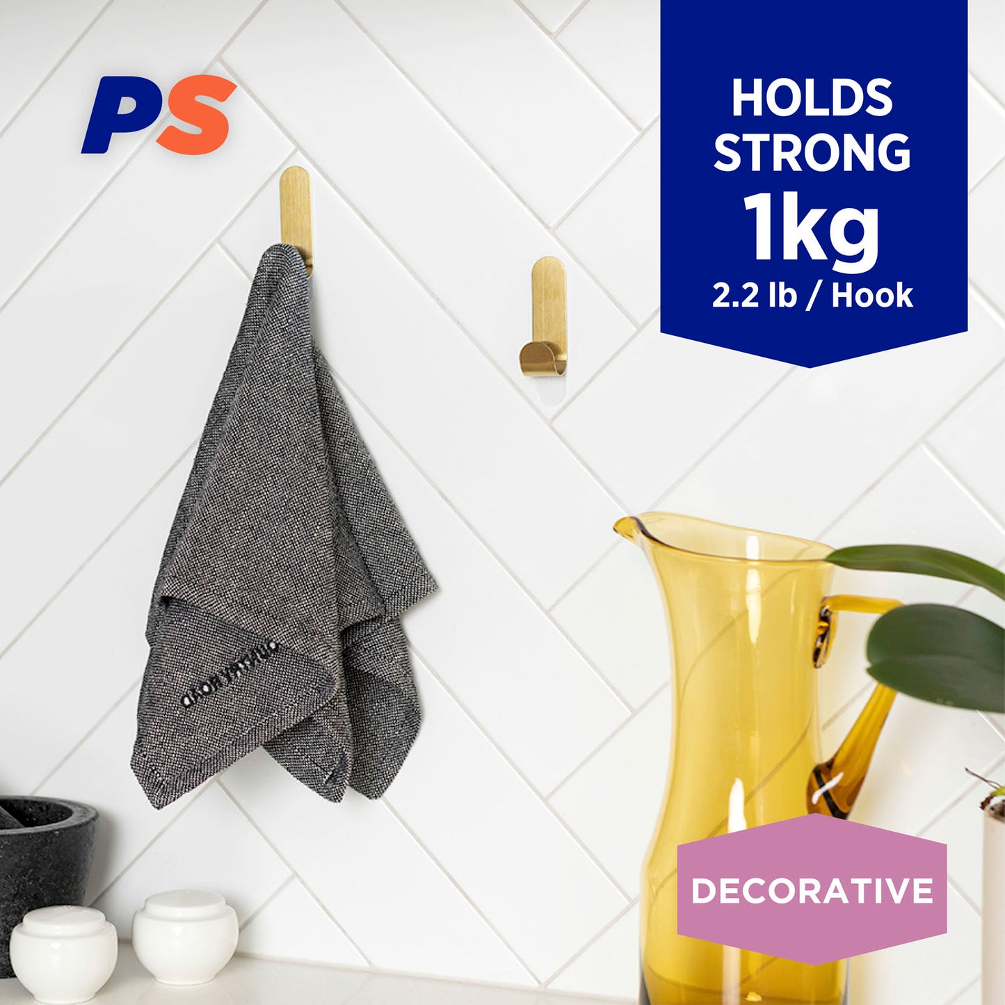 Medium Brass Metal Hooks - 3 Pack