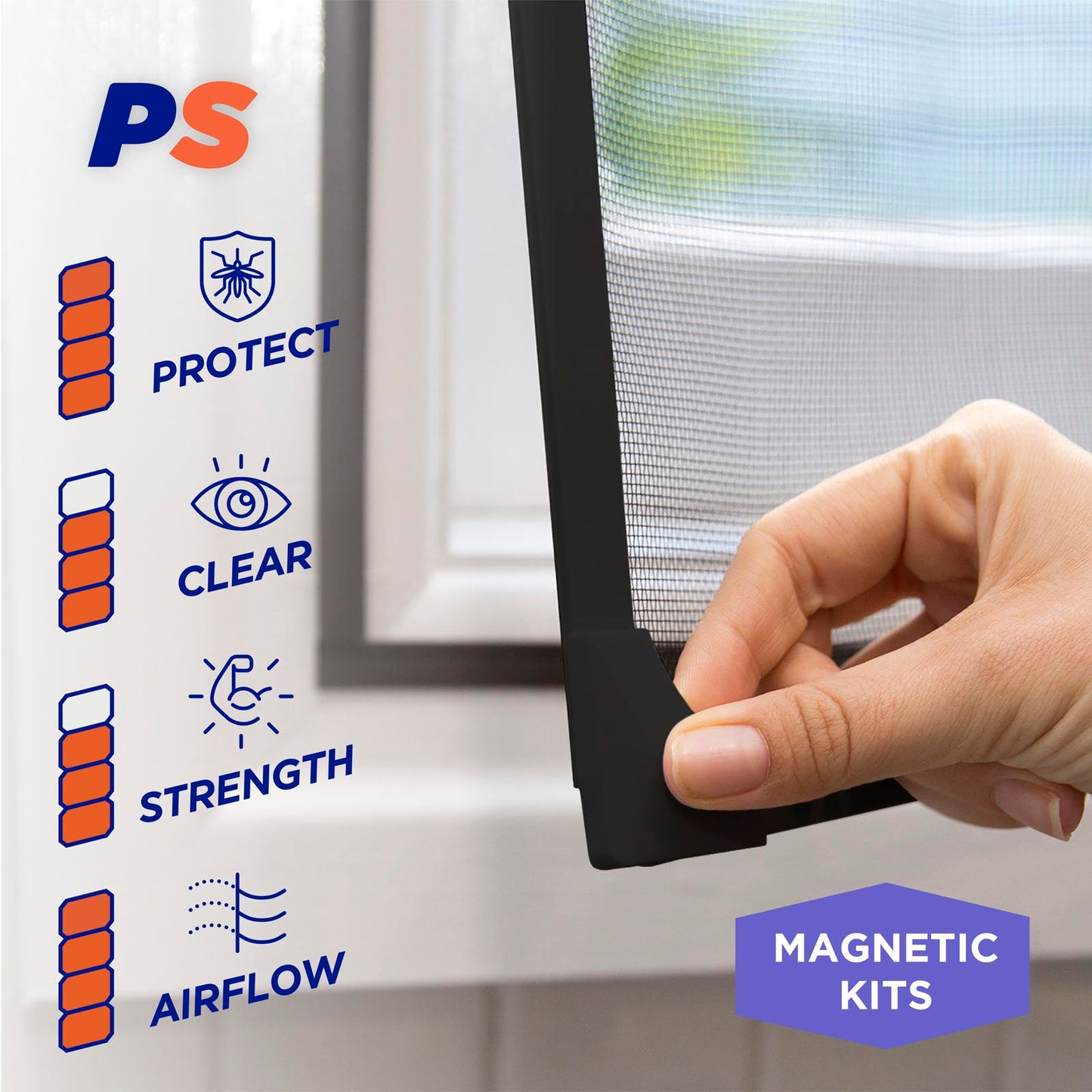 Black Adjustable Magnetic Fly Screen Kit - 47" x 39"