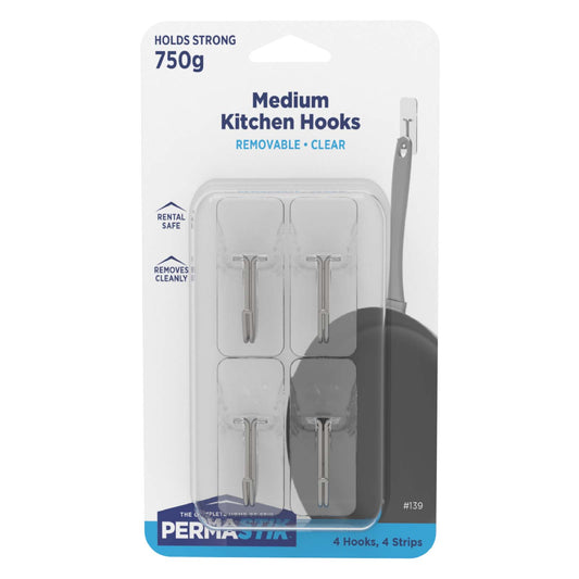 Medium Clear Kitchen Hooks - 4 Pack