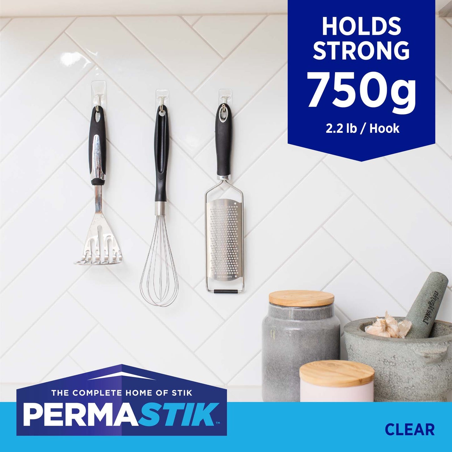 Medium Clear Kitchen Hooks - 4 Pack