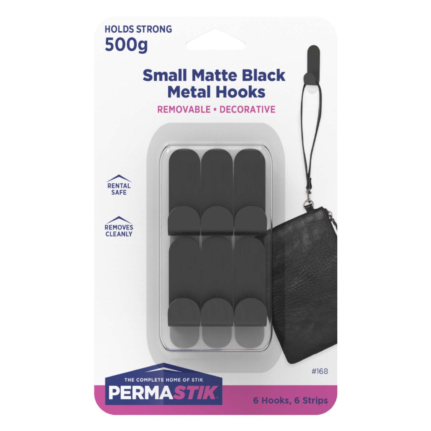Small Matte Black Metal Hooks - 6 Pack