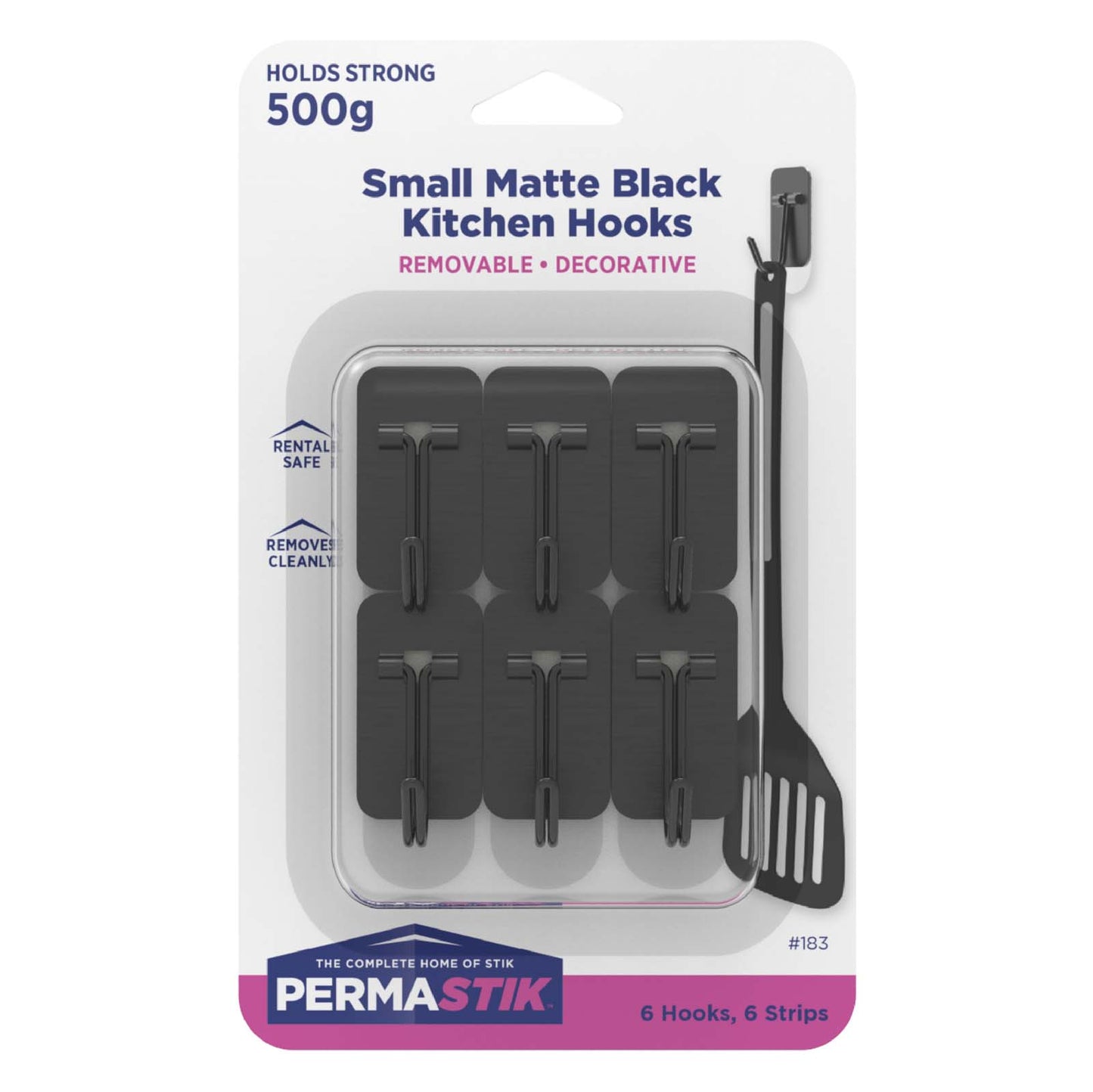 Small Matte Black Metal Kitchen Hooks - 6 Pack