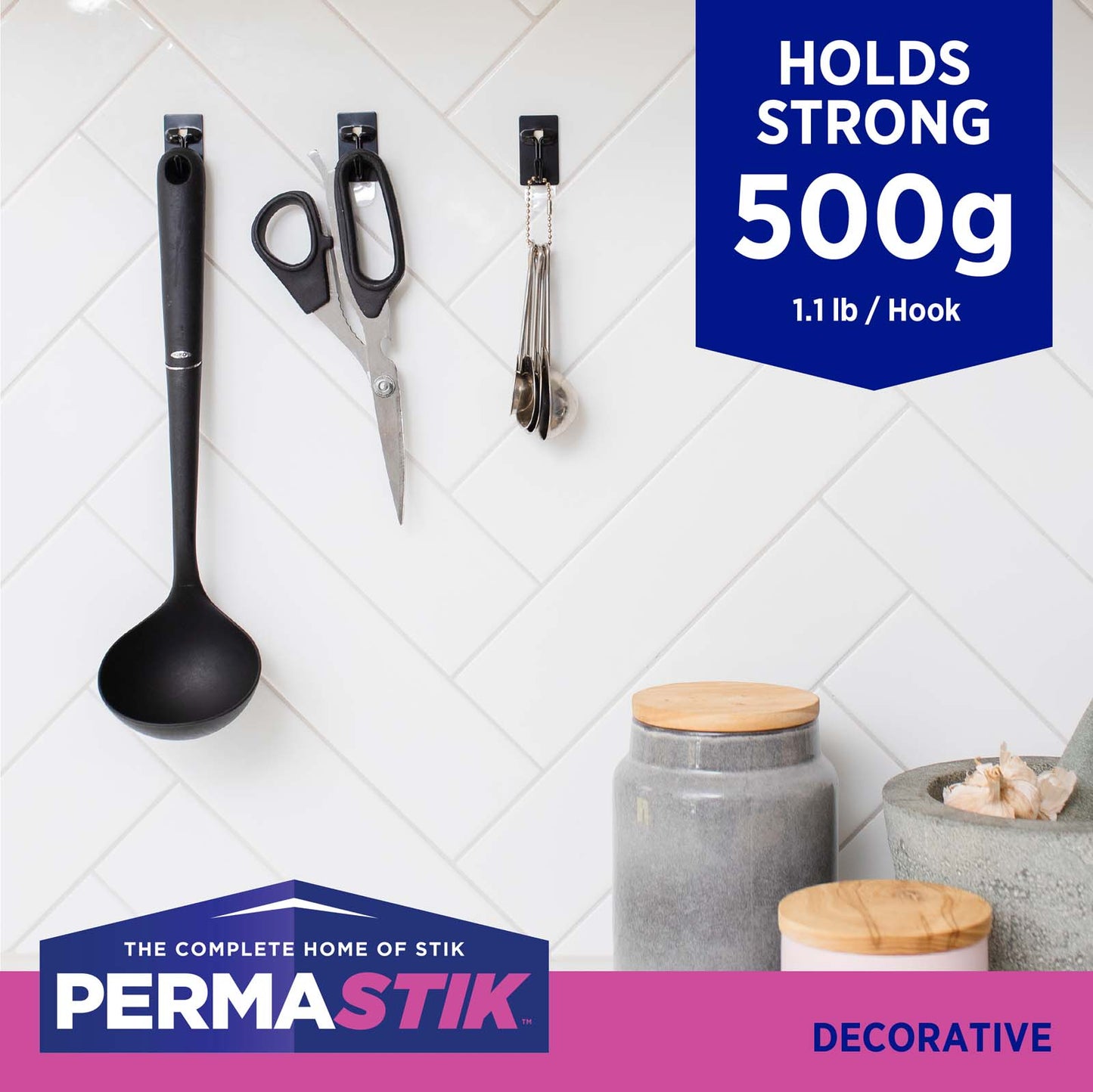 Small Matte Black Metal Kitchen Hooks - 6 Pack