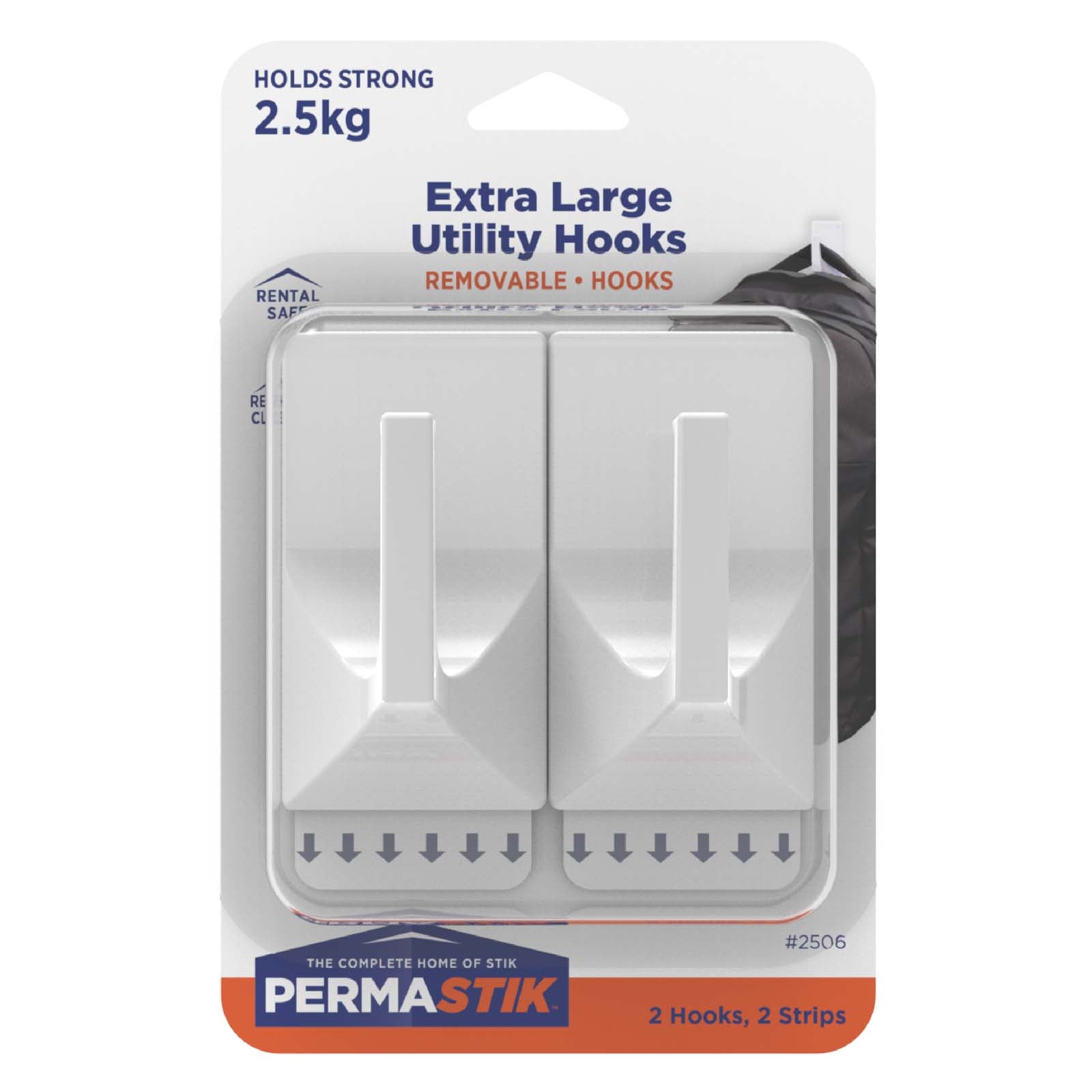 Permastik Large Removable Modern Hooks, Holds 3.3 lbs Each, 6 Count, Matte Black