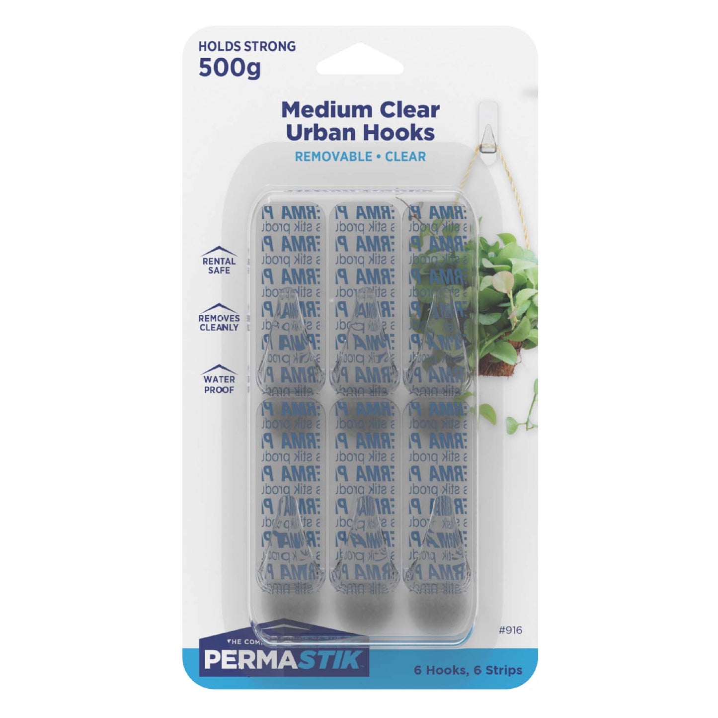 Medium Clear Urban Hooks - 6 Pack