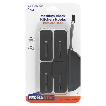 Medium Black Kitchen Hooks - 4 Pack