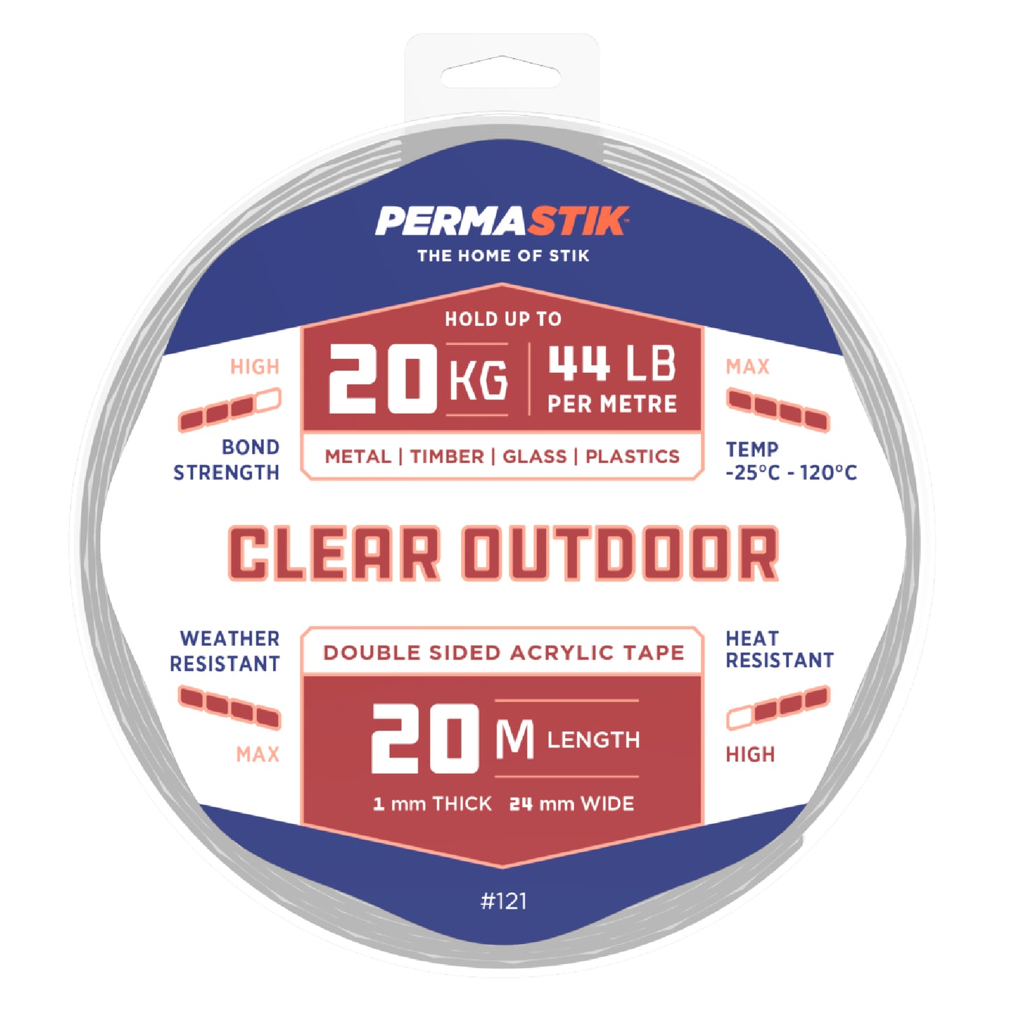 Clear Outdoor Mounting Tape - 65.6' x 0.94" Roll