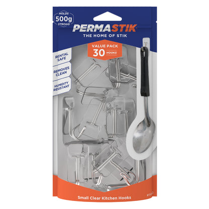 Small Clear Kitchen Hooks - 30 Pack