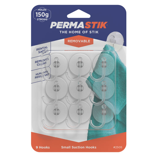 Small Clear Suction Hooks - 9 Pack