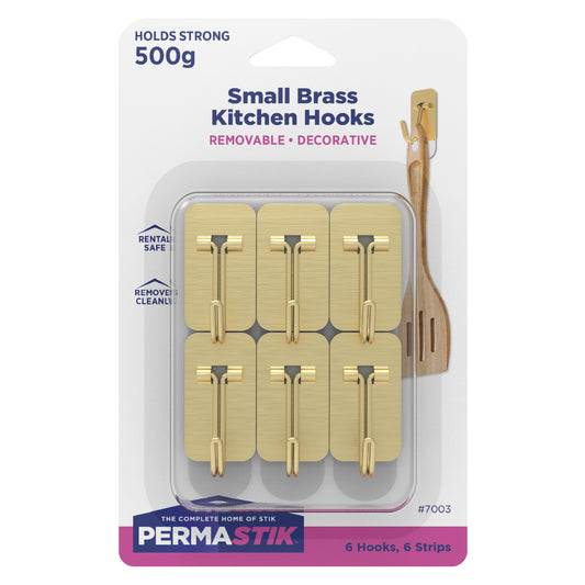 Small Brass Metal Kitchen Hooks - 6 Pack