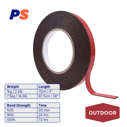 Black Outdoor Mounting Tape - 39.37' x 0.47" Roll