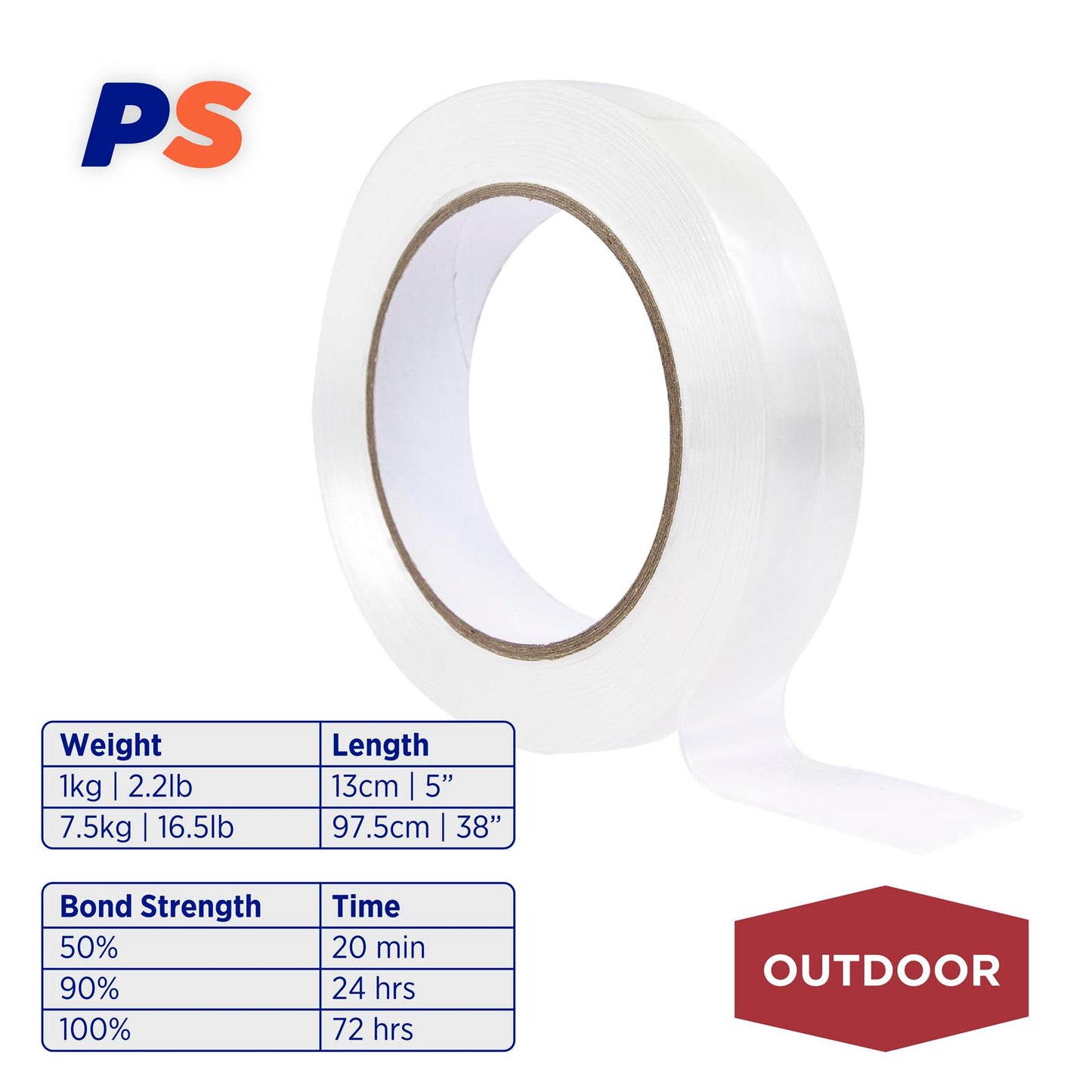 Clear Outdoor Mounting Tape - 16.4' x 0.94" Roll