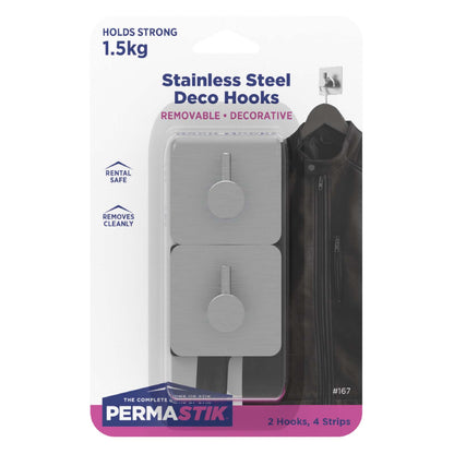 Stainless Steel Deco Hooks - 2 Pack