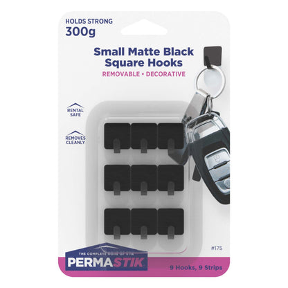 Small Matte Black Square Hooks - 9 Pack