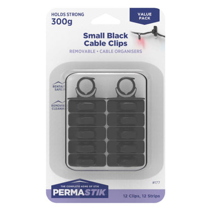 Small Black Cable Clips - 12 Pack