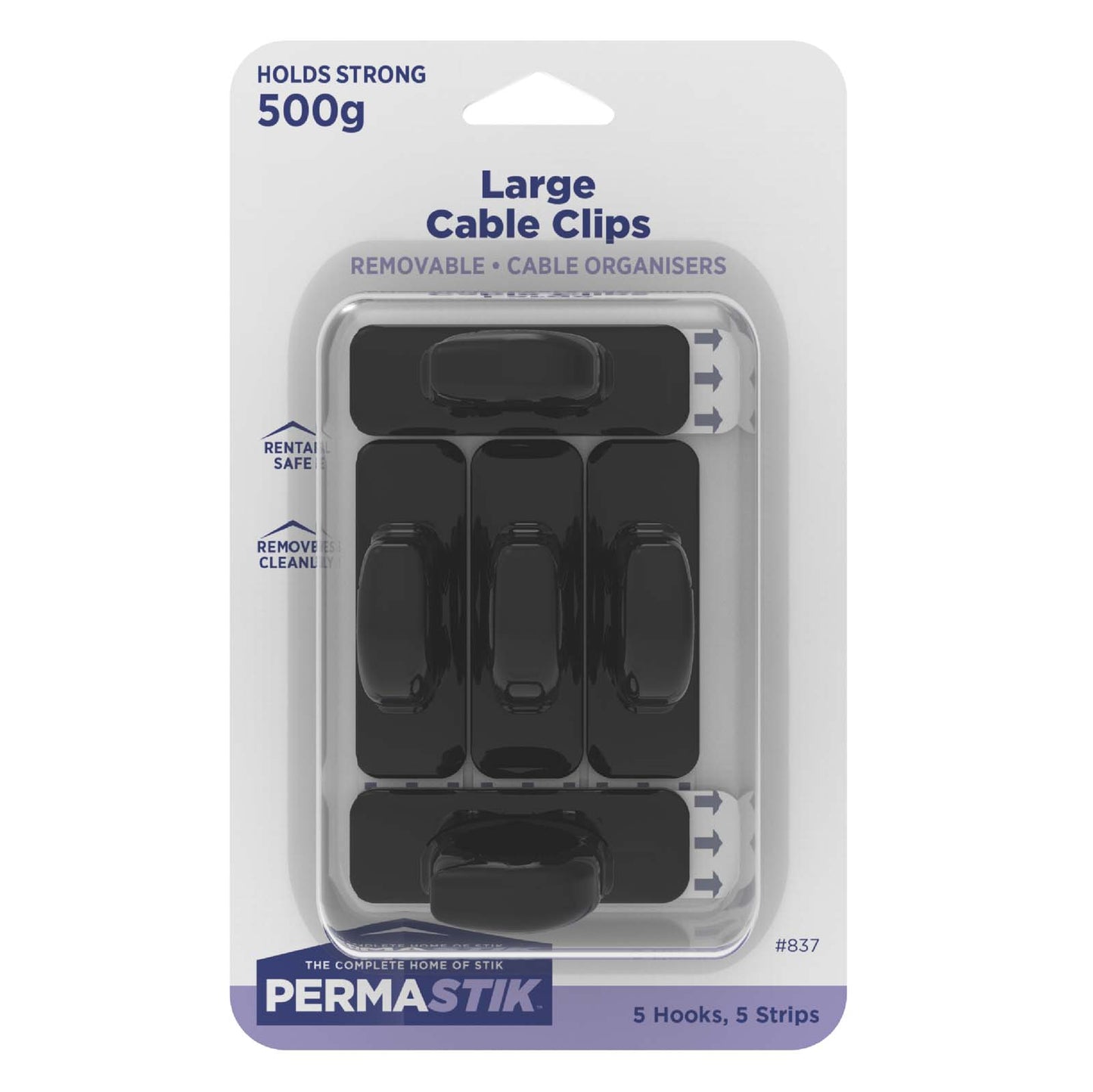Large Black Cable Clips - 5 Pack