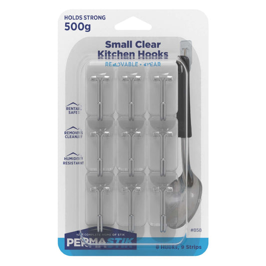 Small Clear Kitchen Hooks - 9 Pack