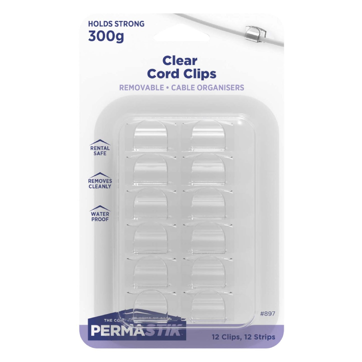 Clear Cord Clips - 12 Pack