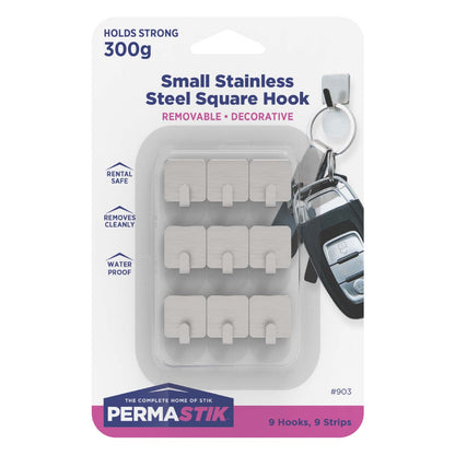 Small Stainless Steel Square Hooks - 9 Pack