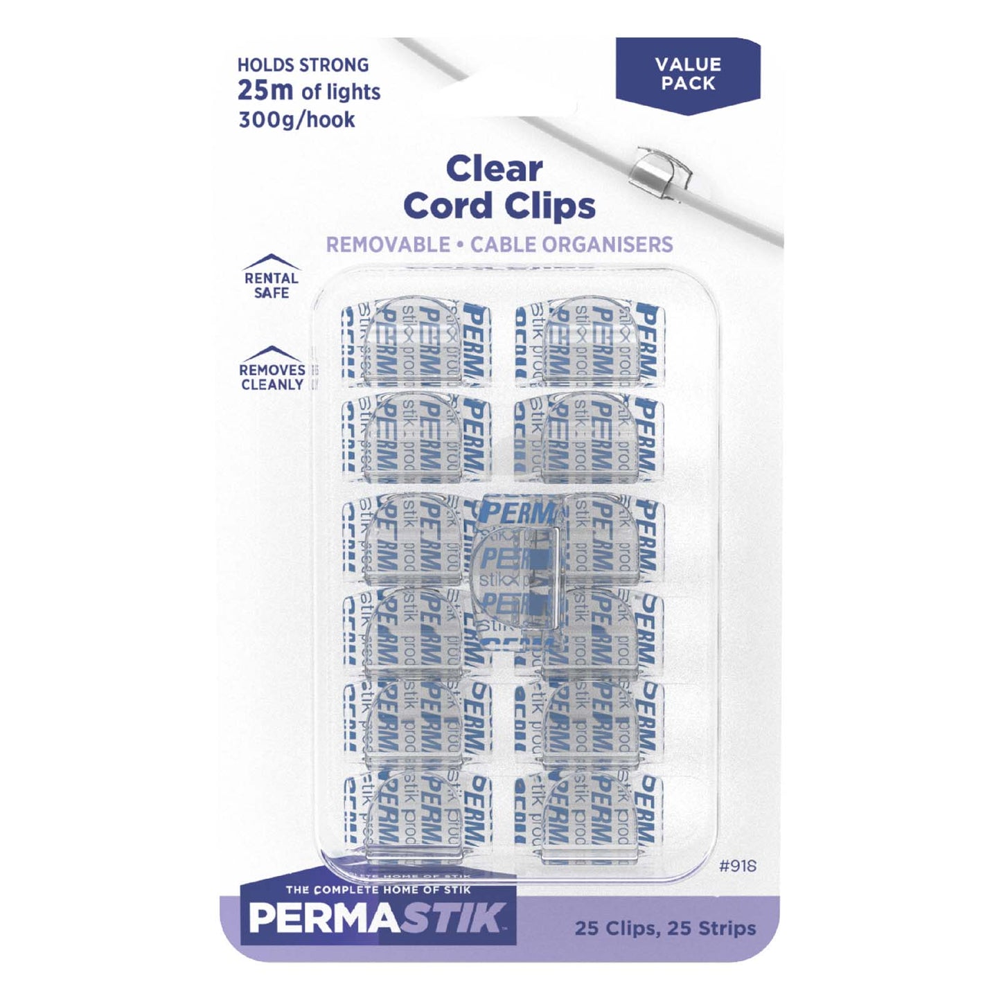 Clear Cord Clips - 25 Piece Value Pack